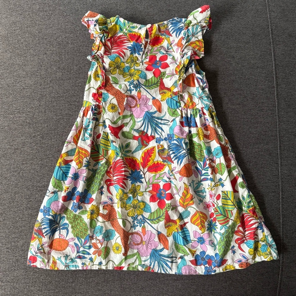 Mini Boden Floral Jungle Dress Ruffle Cotton Pockets Girls size 4-5 - Picture 4 of 9